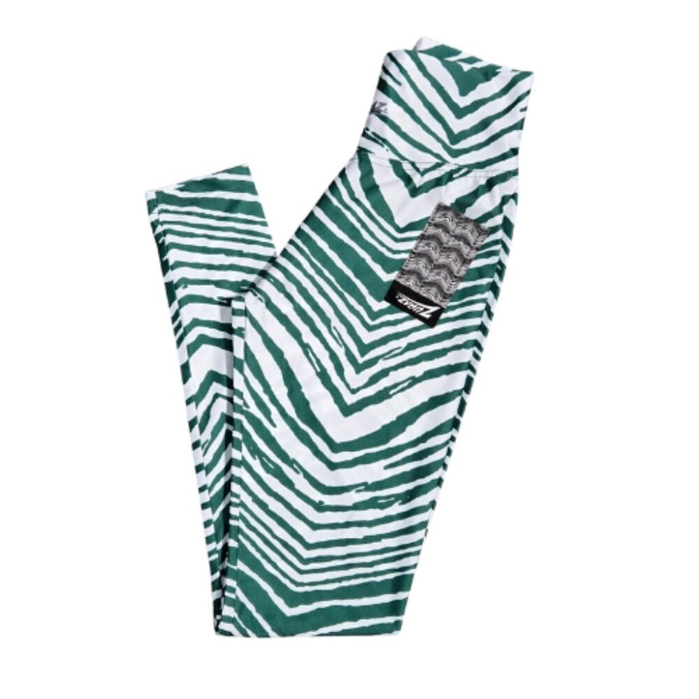 NWT | Zubaz Green & White Zebra Print Leggings | High-Waist Performance | Small